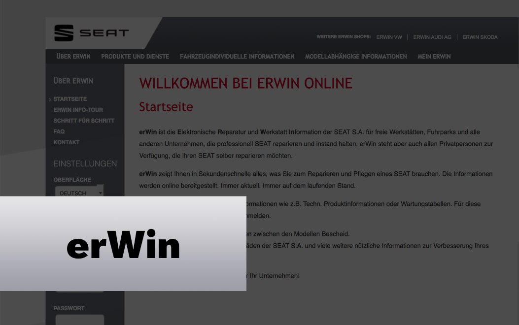 Bildschirmdarstellung von Erwin Online | SEAT
