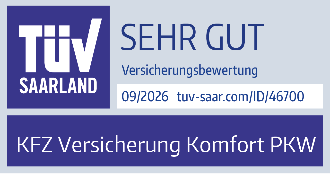 TÜV Saarland Siegel „SEHR GUT“ für die KFZ-Versicherung Komfort PKW (Stand 09/2026)