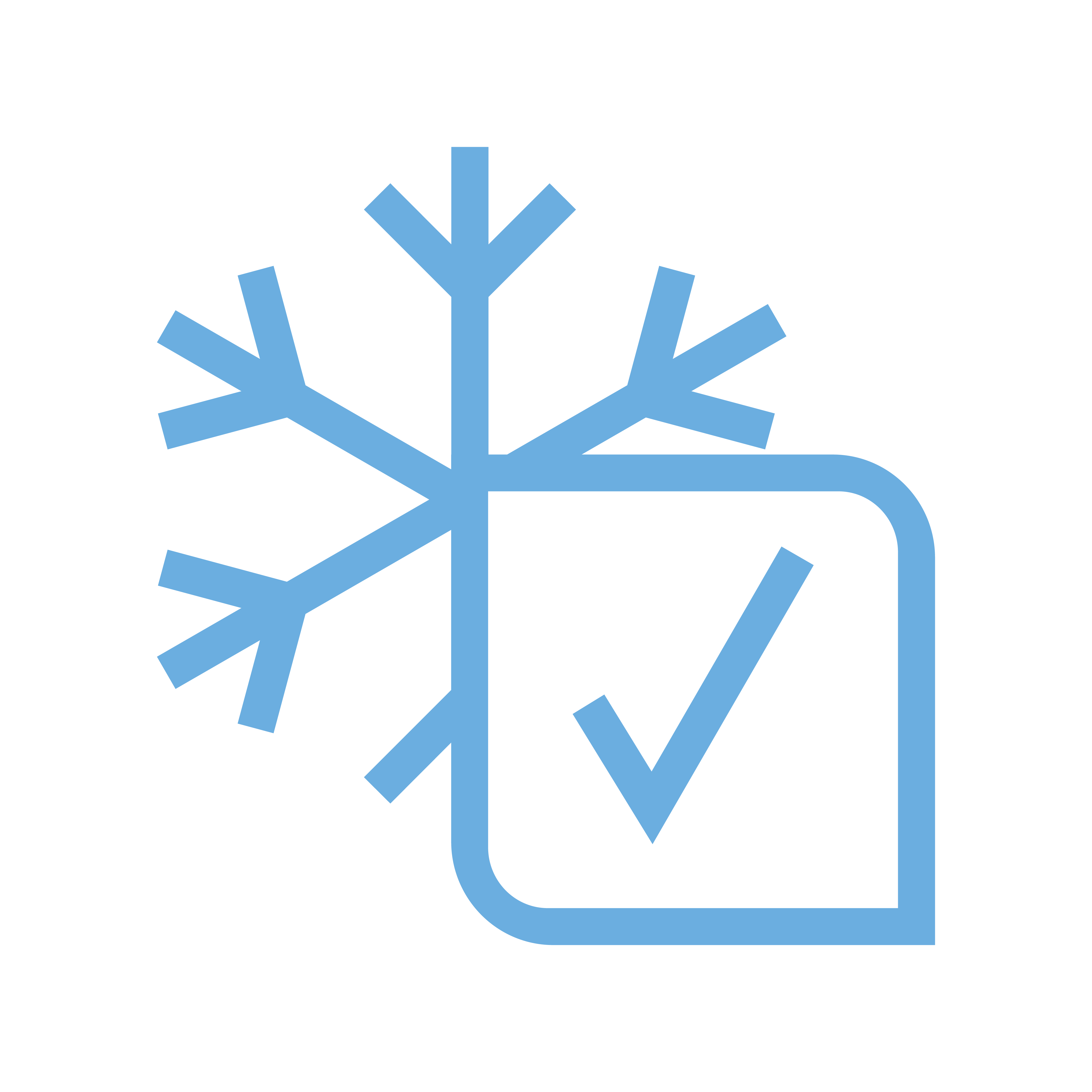Ein blaues SEAT Icon von einer Schneeflocke und davor ein Blatt mit Häckchen. 