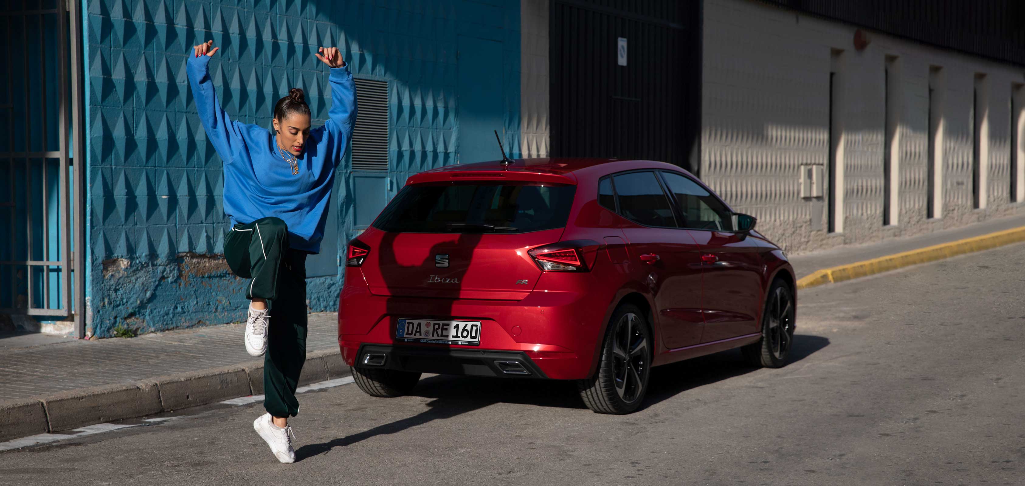 Rear view of the SEAT Ibiza desire red colour