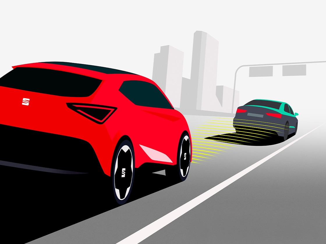 Grafische Darstellung des Front Assist Systems beim Erkennen eines vorausfahrenden Fahrzeugs