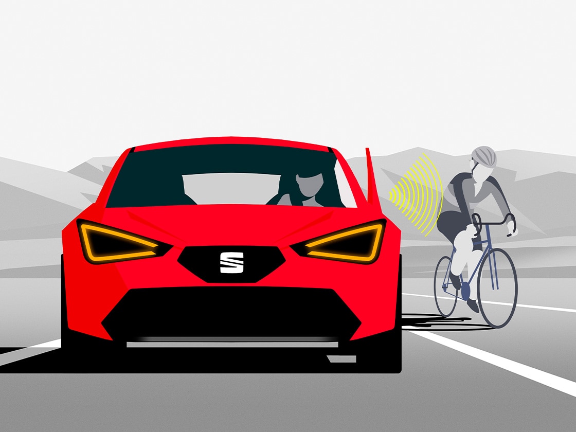 Grafische Darstellung des Side Assist Systems beim Erkennen eines Fahrzeugs im toten Winkel