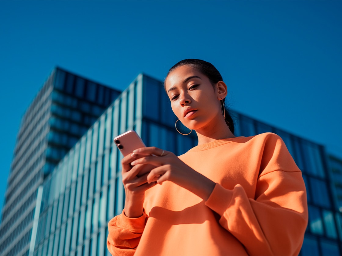 Eine Frau hält ein Smartphone mit der geöffneten SEAT Connect App in der Hand.