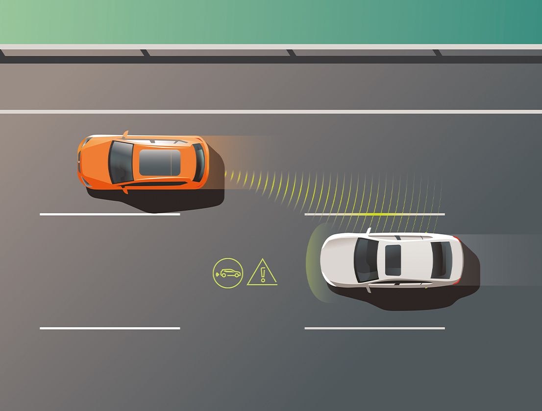 Grafik zweier SEAT Fahrzeuge von oben mit dem Totwinkelassistent