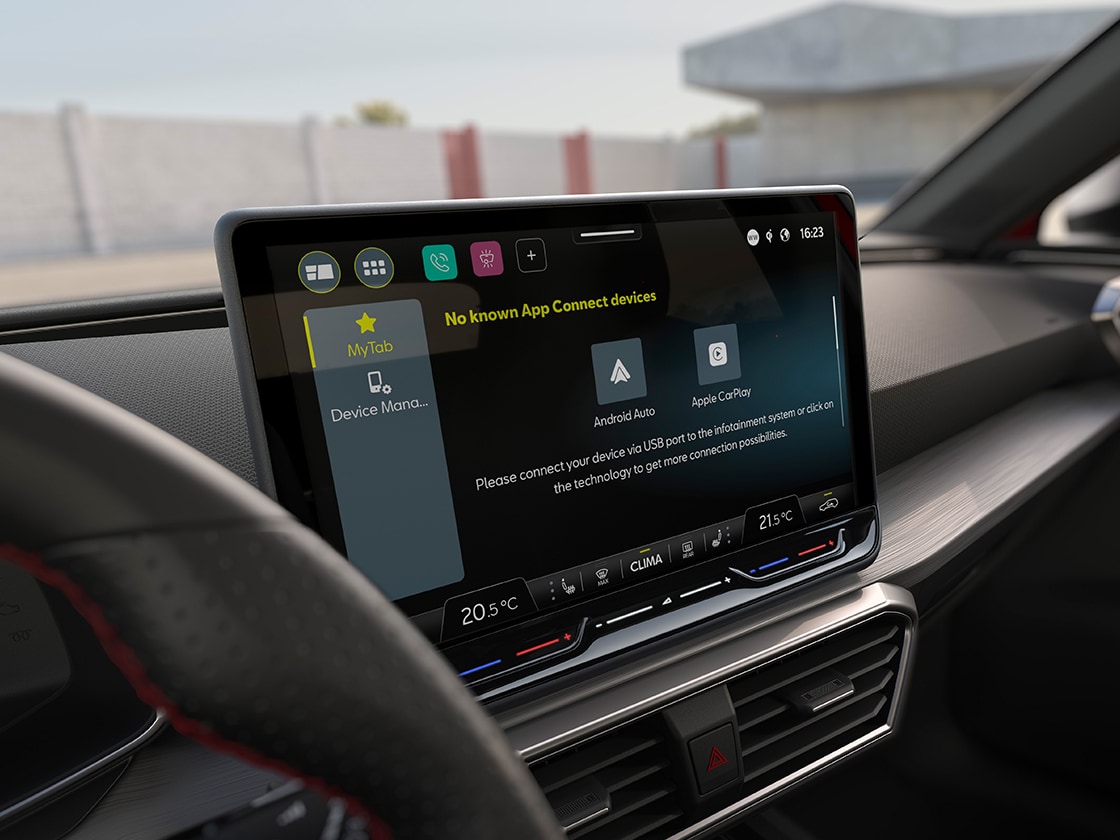 Detailaufnahme des SEAT Leon 12,9 Zoll Displays. 