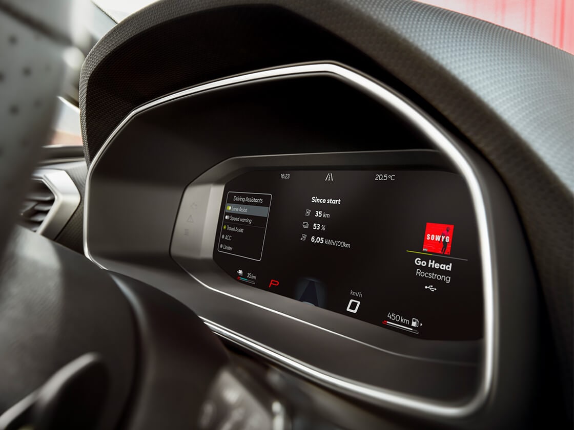 Detailansicht des Displays des SEAT Leon.