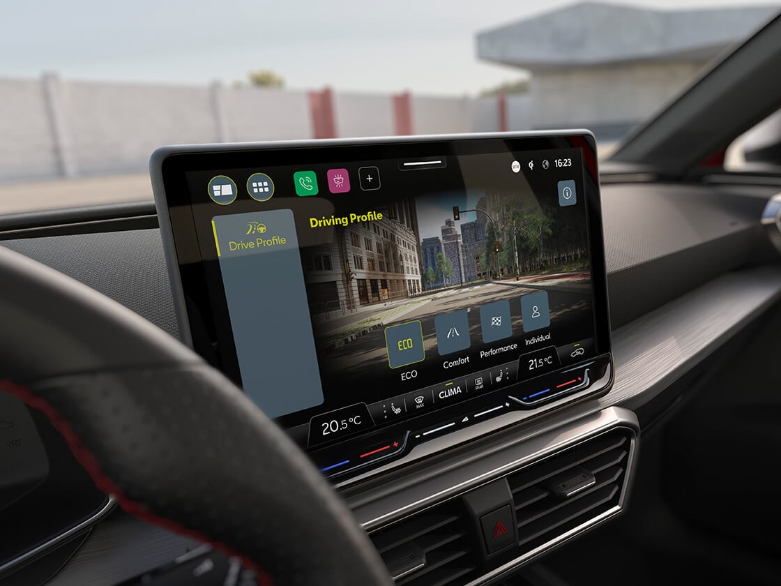 Detailaufnahme des SEAT Leon Drive Profile.