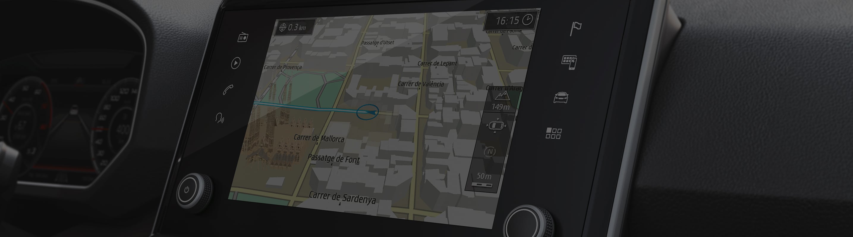 SEAT Navi System car map updates - generic map view dashboard orange outline